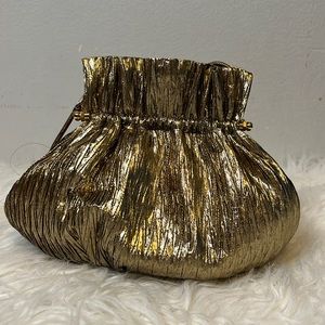 Vintage Metallic Gold Ruffled Evening Purse.